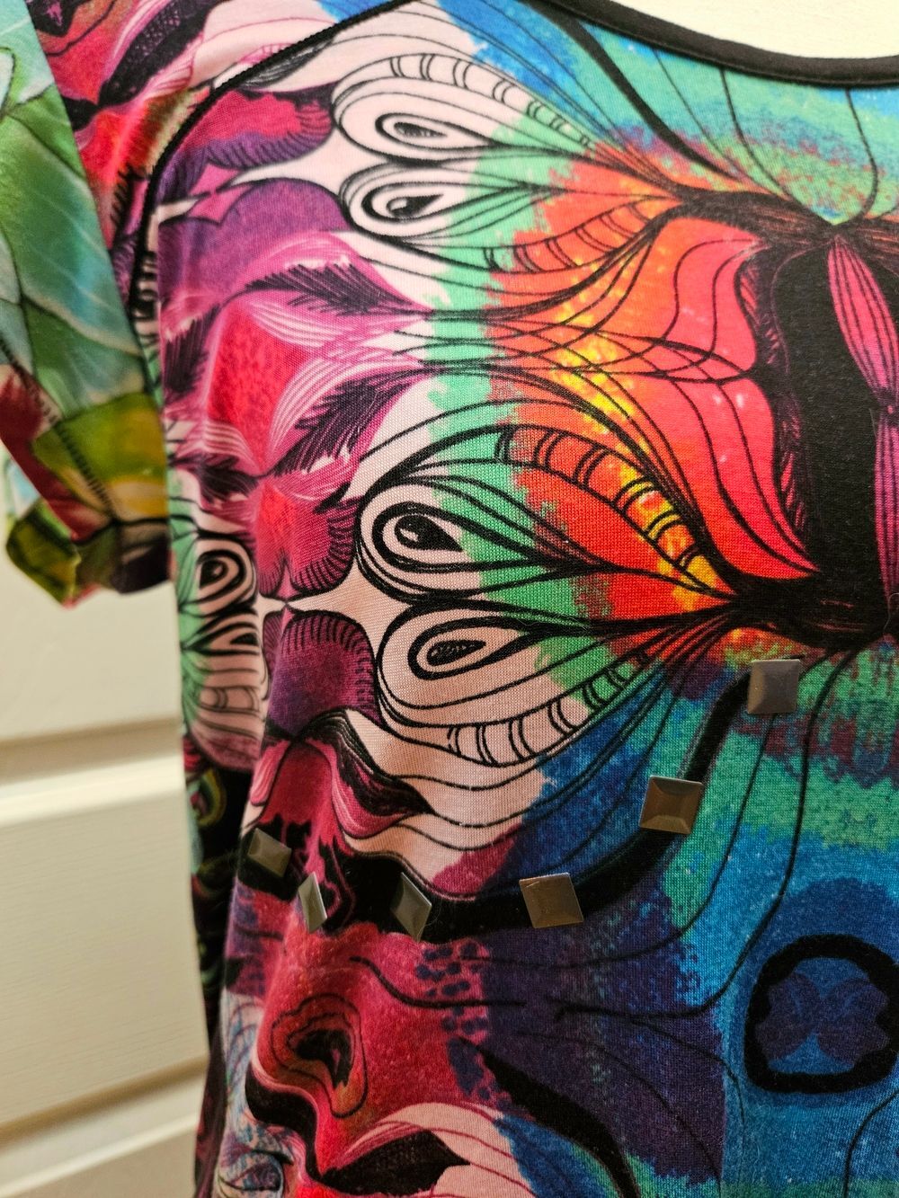 Y2K Vintage Custo Barcelona Festival Tencel Multicolor Print Mini Dress L - Picture 4 of 10